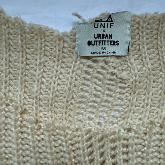 Urban Outfitters Unif Raw Edge Off Shoulder, Cable Knit Sweater, Size M, EUC - Picture 3 of 4